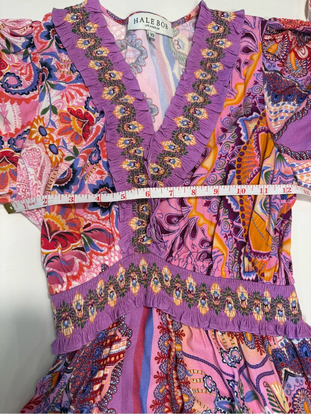 Hale Bob Katelyn Linen Maxi Dress Pink Paisley Boho Flutter Sleeve PocketsSizeXS - Picture 12 of 14
